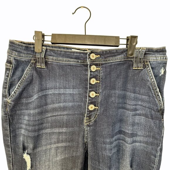 Kancan Flare Leg‎ Distressed Blue Button-Fly Denim Jeans XL - Picture 5 of 6